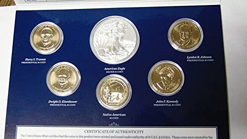 2015 W Монетен двор на САЩ 6-Монетен Годишен Набор от монети в долари, без да се прибягва Сатенени долара и Лъскава сребърен орел на стойност 1 щатски долар, без да се пр?