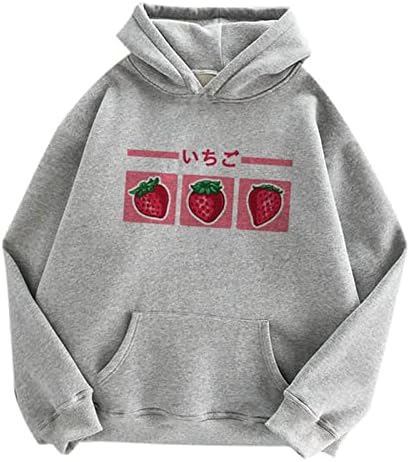 Момичета сладки ягоди печат с качулка hoody лека hoody Kawai дрехи на 90-те години пуловер памук джоба върховете
