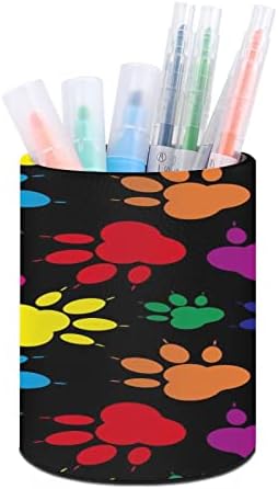 Цветен кожен държач за химикалки с шарени лапи, красиви саксии за моливи, тенис на маса кутия за съхранение на козметика,