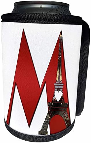 3D Червен монограм с инициалом M и снимка на Айфеловата кула - Опаковки за бутилки-охладители (cc_354682_1)