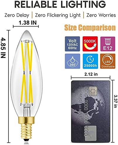 Led лампа E12 Edison 8 W, еквивалент на 100 W, Свещници с регулируема яркост, крушки за полилеи 5000 До студен бял Прозрачен 800лм, реколта led лампа с нажежаема жичка E12, Реколта ла?