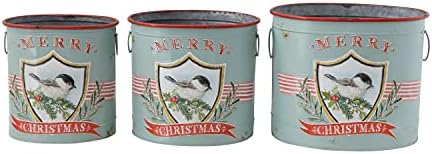 Креативен кооперация весела Коледа /Ведерки с релефна емблема на птици с Червен ръб (Комплект от 3 размера) Метал за съхранение на нехранителни продукти, сив