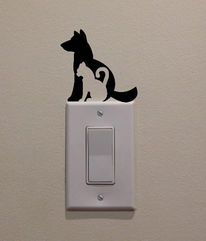 YINGKAI Котка и Куче върху Ключа на Светлината, Vinyl Стикер на Стената, Художествена Стикер за Всекидневната, Дърворезба,