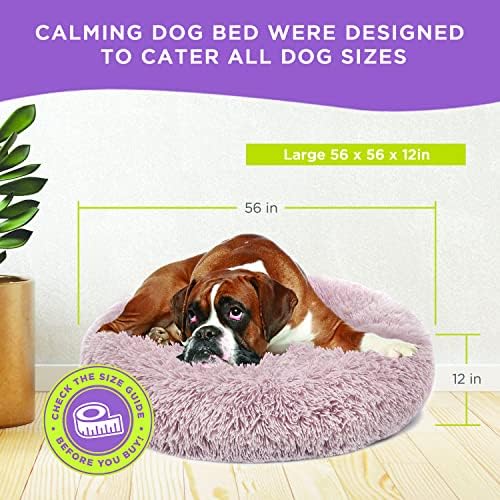 Zampa Pets Успокояваща Легло за Кучета 56 Инча | Кръгла Легло-Поничка за по-Големи Кучета | Машинно пране |