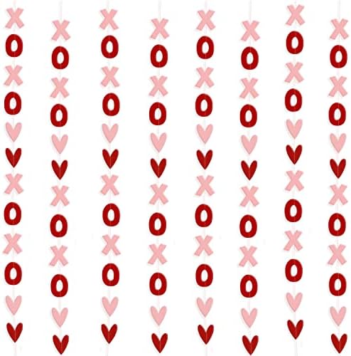 8 бр. Венец във формата на сърце XOXO, Подвесная Венец във формата на Сърце XOXO в Деня на Св. Валентин, Червено-Розова