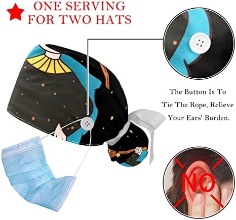 2 Опаковане на Работни шапки за еднократна употреба с Пуговицей и тренировъчната панделка, Синя Китка, Регулируеми Начесанные