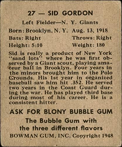 1948 Боуман 27 Led Гордън Ню Йорк Джайентс (Бейзболна картичка) ДОБРИ Джайентс