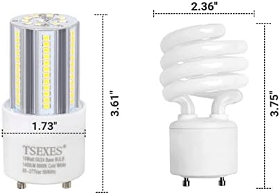 Led лампа TSEXES Gu24, 10 W, Еквивалент на 100 W, с Цокъл Gu24, 1400 Лумена, студено бяло 6000 К, ъгъл на лъча на 360