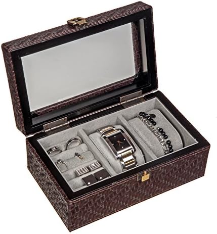 Decorebay Представител кожена ковчег за часа с клетчатым модел, Калъф за копчета за ръкавели и пръстени, Органайзер За съхранение, Мъжки Подарък Ковчег за бижута (венге)