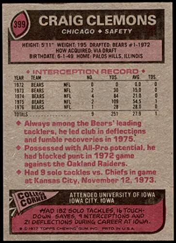 1977 Topps 399 Крейг Clemons Чикаго Беарз (Футболна карта) в Ню Йорк Беарз Айова
