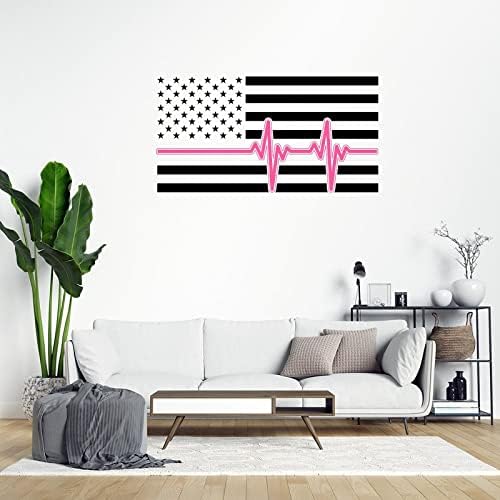 Американски Флаг Heartbea Розова Линия Vinyl Стикер на Стената Розовата Лента Стикери за стена Борба с рака на Осведомеността