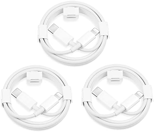 USB кабел C към Lightning, 6 фута, 3 опаковки, 【Сертифициран от Apple Пфи】 Бързо Зарядно за iPhone, кабел за iPhone 14/13/13 Pro / 12 /12 Pro / 12 Pro Max / 11 / Xs Max / XR / X, iPad, AirPods Pro и други