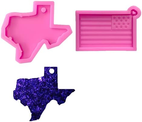 2 ЕЛЕМЕНТА Блестящ Гланц флаг на Щата Тексас Карта Форма Силиконови Форми за направи си САМ Занаятите Ключодържател Полимерна
