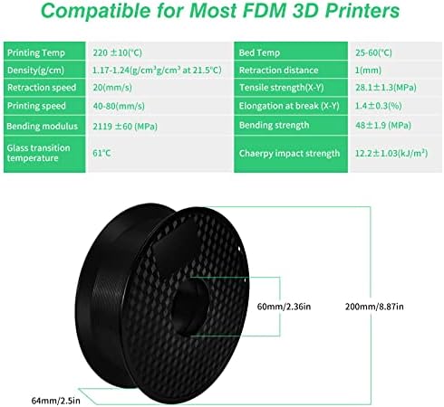 Конци за 3D-принтер Kingroon PLA, 10 Роли, Точност +/- 0,03 мм, бобини с тегло 10 кг (22 паунда), 1,75 мм, черна