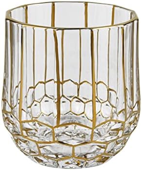 DNATS Скандинавски Цилиндрична Кристален Стъклена чаша за вода, Бизнес Удебелена Креативна Рисувани, Златна Чаша за сок,