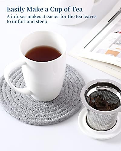 Чаена Чаша LOVECASA обем от 15 грама с приготвяне на чай и капак, Чаша за заваряване на чай с дръжка, Керамична Чаша