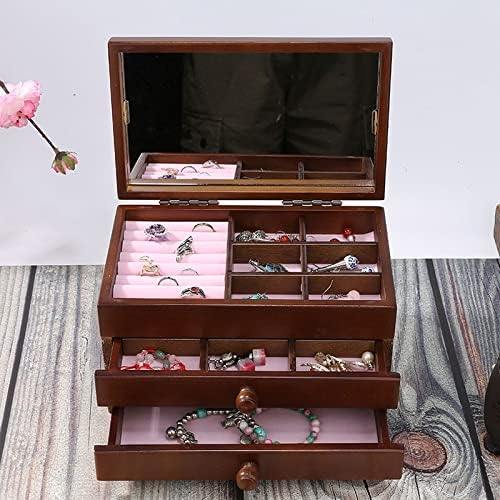 Дървена Кутия За Съхранение на Колекции Бижута с чекмедже за Гривни, Кутии за бижута, за Обици