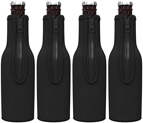 Ръкави-изолатори за бирени бутилки TahoeBay (черен) Неопренови охладители с цип за бутилки с дълго гърло на 12 унции