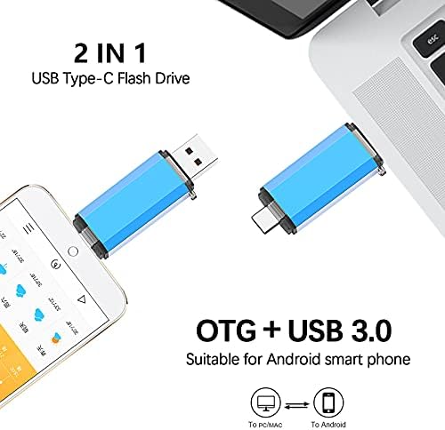 USB флаш устройство C обем 64 GB, Alihelan 2 в 1 OTG USB 3.0 + USB C Memory Stick Двойна Флаш памет USB Type C Jump Drive