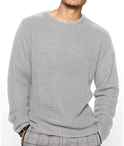 Dudubaby Пуловер с дълъг ръкав за мъже Есен-Зима Случайни Вязаный Обикновен Пуловер с Декоративен Модел