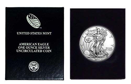 Американски Сребърен орел 2021 година в Пластмасова кутия за подарък Air Tite и Син цвят с нашия сертификат за автентичност Долар, без да се позовават на Монетния двор на