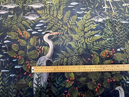 Чапли Птици и Риби Кадифе плат се Продава ярдами метра от Естествен Син Материал за шиене на м Зелена Прудовая риба Обивочный