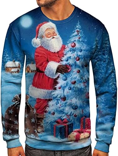 BEUU Коледен Пуловер за мъжете с Дълъг ръкав, Коледни Върхове с кръгло деколте и принтом Дядо Коледа, Вечер Случайни