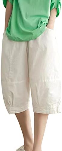Дамски Панталони капри от памук и Лен, Ежедневни Удобни Широки Панталони Свободно Намаляване Дължина до Коляното, Удобни