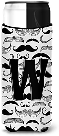 Carolin's Treasures CJ2009-WMUK Letter W Moustache Initial Ultra Шушу за тънки кутии, Калъф за охлаждане на консерви,