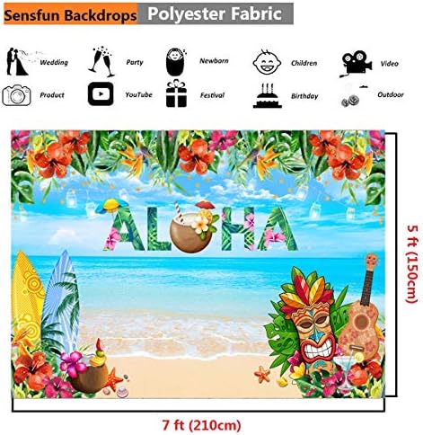 Sensfun 7x5ft Годишният Фон за парти в стила на Алоха Luau на Тропически Хавайски плаж, на Фона на Снимки с цветове в