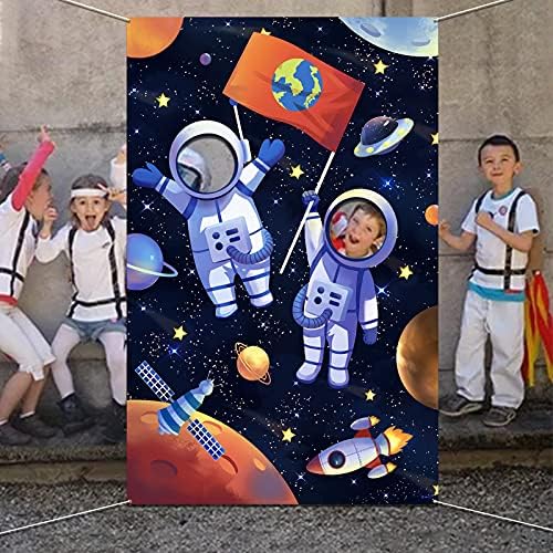 Украса за парти на тема космическото пространство, на Фона На банер Със Снимка на Лицето Астронавти от голяма кърпа,