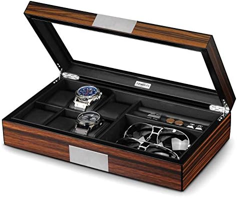 Ковчег за часа Lifomenz Co за мъже, Кутия за часовници с 6 Слота, 6 Чанти за часа, Кутия за копчета за ръкавели и Слънчеви
