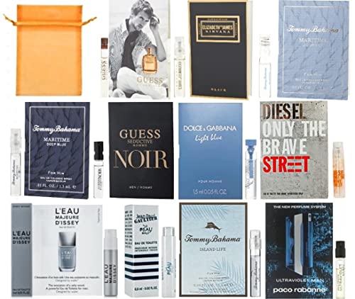 2 Комплекта от 11 Дизайнерски флаконите с проби от парфюм за мъже с чанта от органза, 2 Комплекта от по 11 броя (опаковка