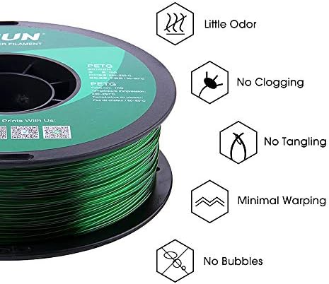 eSUN 3D 1,75 мм Зелена нишка PETG, 1 кг (2,2 кг), Конци за 3D-принтер PETG, точност +/- 0,03 мм, Прозрачен 1,75 мм, зелен