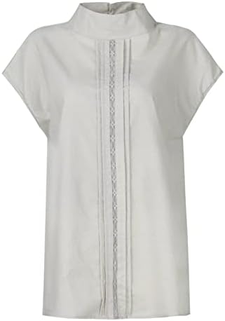 Блузи с имитация на шията за Жени, Мешковатая Памучен Бельо Тениска с Изрезки, Лятна Мода Однотонная Риза с Копчета,