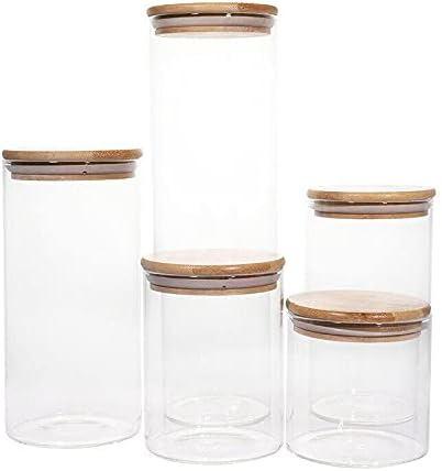 ANTY 5 опаковки Херметически затворени Стъклени Буркани за съхранение на продукти Набор от Съдове-контейнери с Бамбукови