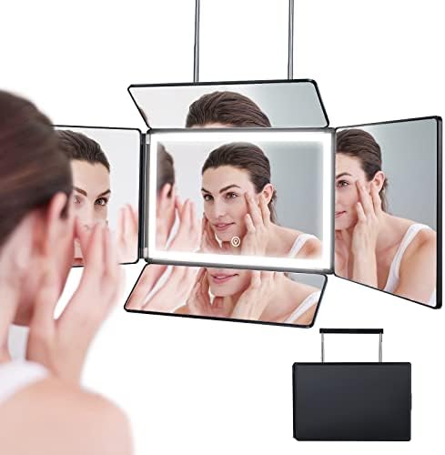 5-Позиционен Огледало, 360 ° Огледало с led подсветка за самостоятелно подстригване на коса за мъже, Огледало за грим