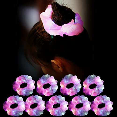 9 бр., Светещи розови гумени ленти за коса за момичета в подарък, 3 режима на осветление, led дъвка за коса на Хелоуин,