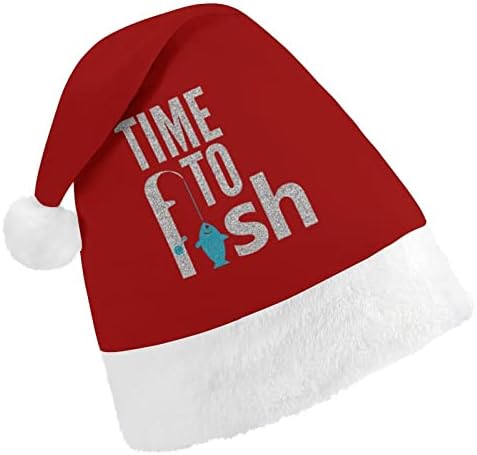 Време е за улов на риба, типография, плюшен коледна шапка, палави и сладки шапки на Дядо Коледа с плюшени полета и удобна