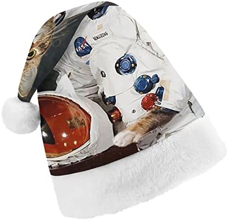 Космически Астронавт на Луната Котка Коледна Шапка Мек Плюшен Шапка на Дядо Коледа Забавна Шапчица за Коледно Новогодишната
