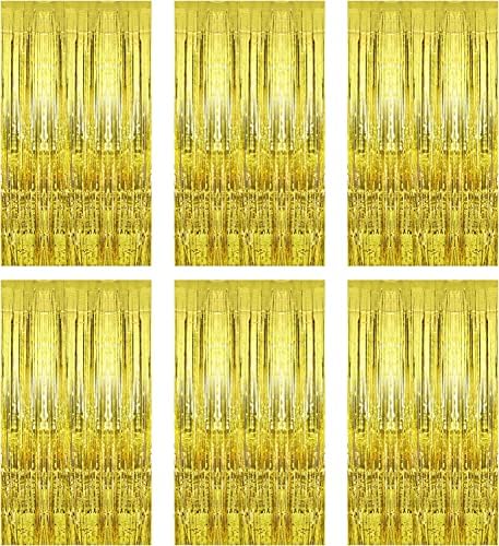 Завеси с метална сърма и ресни от фолио: 6 опаковки на Златния фон с гирлянди, Украса за парти със златни Ресни, Завеса