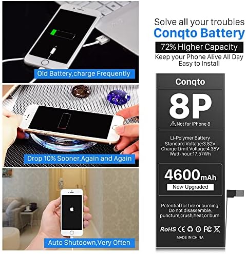 Актуализиран батерия за iPhone 8 Plus, 4600 mah 2023 Нова версия с Увеличен капацитет от 0 Цикли Взаимозаменяеми Батерия
