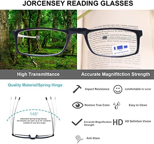 JORCENSEY 3 Опаковки, Сгъваеми Очила За четене със Заключване Синя Светлина с Мини Преносим Скоба за Мъже И Жени, Малки