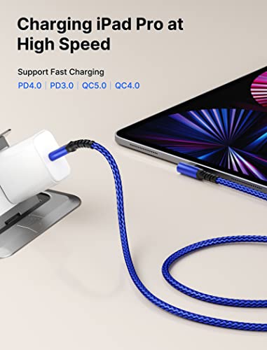 Кабел JSAUX USB C-USB C мощност 100 W [2 опаковки с дължина 6,6 фута], кабел USBC-USBC под прав ъгъл, кабел за бърза