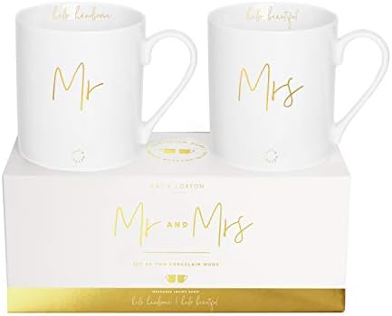 Кейти Loxton г-Н и г-жа Комплект от 2 бели порцеланови чаши за младоженци тегло 11 грама
