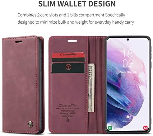 Чанта-портфейл UEEBAI за Samsung Galaxy S21, калъф от изкуствена кожа премиум-клас, Ретро матиран портфейла с панти капак