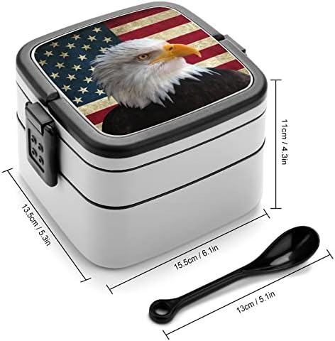 Ретро Американски Флаг Белоглав Орел Двуслойни Контейнери за Храна Bento Box с Дръжка Преносими за Работа в Офис