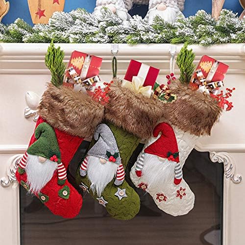 3 бр. Големи Коледни Чорапи Възли Плюшени Коледни Чорапи с Гномом, Коледен Пакет За подаръци от Бонбони, Висулка във
