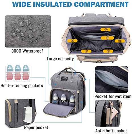 Раница-чанта за памперси SALIFA с Устройство за Преобличане, Сгъваеми Детски Чанти за Памперси, Водоустойчиви USB портове