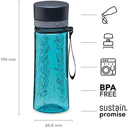 Запечатани бутилка за вода Аладин Aveo 0,35 л с аквамариновым принтом под формата на диви цветя – Широк отвор за лесно